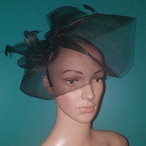 Black Fascinator w/ feathers and mesh veil